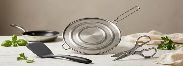 OXO Kitchen Products (spatula, scissors, grease splash lid)