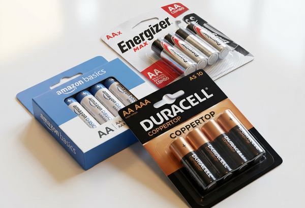 Duracell, Energizer, and Amazon Basics AA/AAA batteries